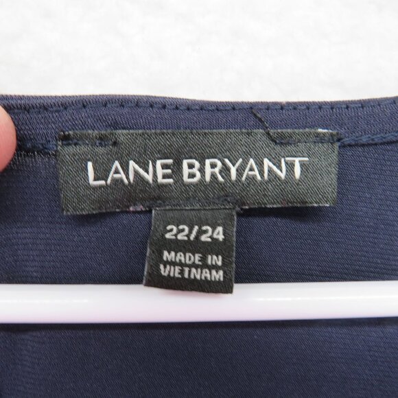 Lane Bryant Blouse Womens Size 22 Navy Blue Wrap Top Tie Waist Keyhole Back - Picture 7 of 10